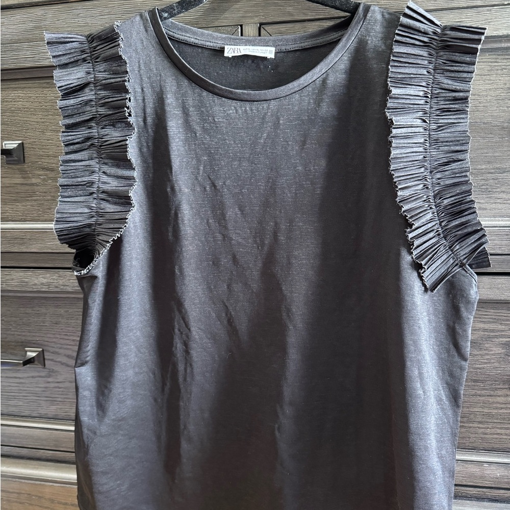 Zara Black Tank Top with Ruffle Sleeves